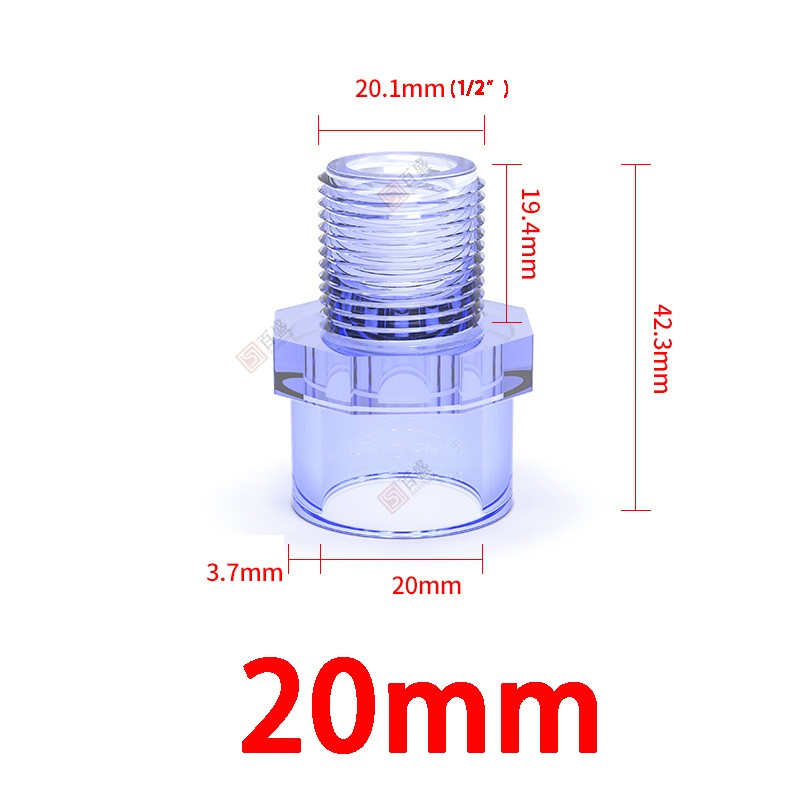 Clear PVC Plain × Male Thread Pipe Fitting Adapter BSP 1/2″~2″ 20mm~63mm Dia