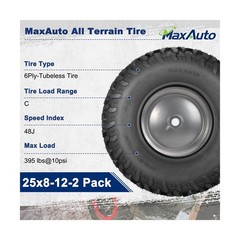 MaxAuto Set of 4 AT25x8-12 & AT25x10-12 ATV UTV Mud Sand Tires,25x8x12 Front …