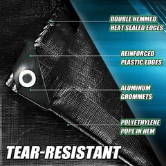 Black Tarps Heavy Duty Waterproof 8×12, 12 Mil Thick, High Durability, Rip an…