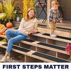 Outdoor Stair Treads Non Slip – 30″ x 6″ x x 12 Pack, Black –