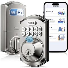 TEEHO TE012W WiFi Smart Lock, Fingerprint Door Lock with Built-in Matte Black