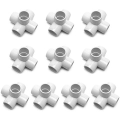 QWORK 5 Way 1/2″ Tee PVC Fitting Elbow,10 Pack Connector, White