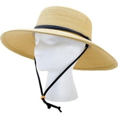 Sloggers Women’s Wide Brim Braided Sun Hat with Wind Lanyard – Light Brown – UPF