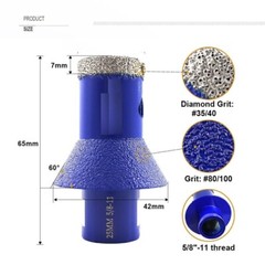 50mm Diamond Convex Grinding Bit 5/8-11 Thread Stone Profiling Wheel 60° Bevel