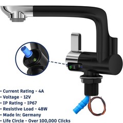 Bazpo 12V Electric Water Plastic Faucet with Switch | 6A Single Hole RV (Black)