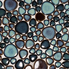 Hominter Artisan Pebble Mosaic Tile Sheet Irregular Blue Green Stone-Look