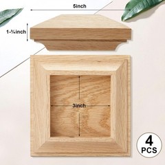 Sasylvia 4 Pcs Wood Newel Post Flat Peak Red Oak Newel Post Cap Mounting Kit for
