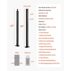 1x Cable Railing Post, 42x1x2 Inch Level Deck Stair Posts Cable Handrail Post