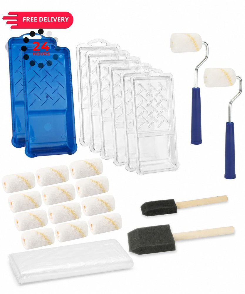 Bates- Paint Roller Kit, 25 pcs, Small Set with Clear White-Blue