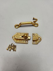 Decorative Brass Tone Spring Loaded Slide Bolt Latch & Cabin Hook Set w/ Screws