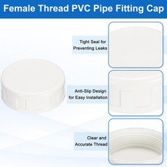 5Pcs 2 Inch PT Female Thread PVC Pipe Fitting Cap, Cleanout Water Drain End Caps