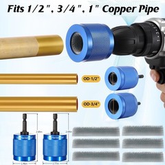 2x Copper Pipe Cleaner Drill Set 1/2″ 3/4″ Metal Plumbing Tube Brush Kit Tool