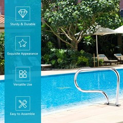 Swimming Pool Hand Rail Stainless Steel Ladder Handrail Stair Rail w/ Base Plate