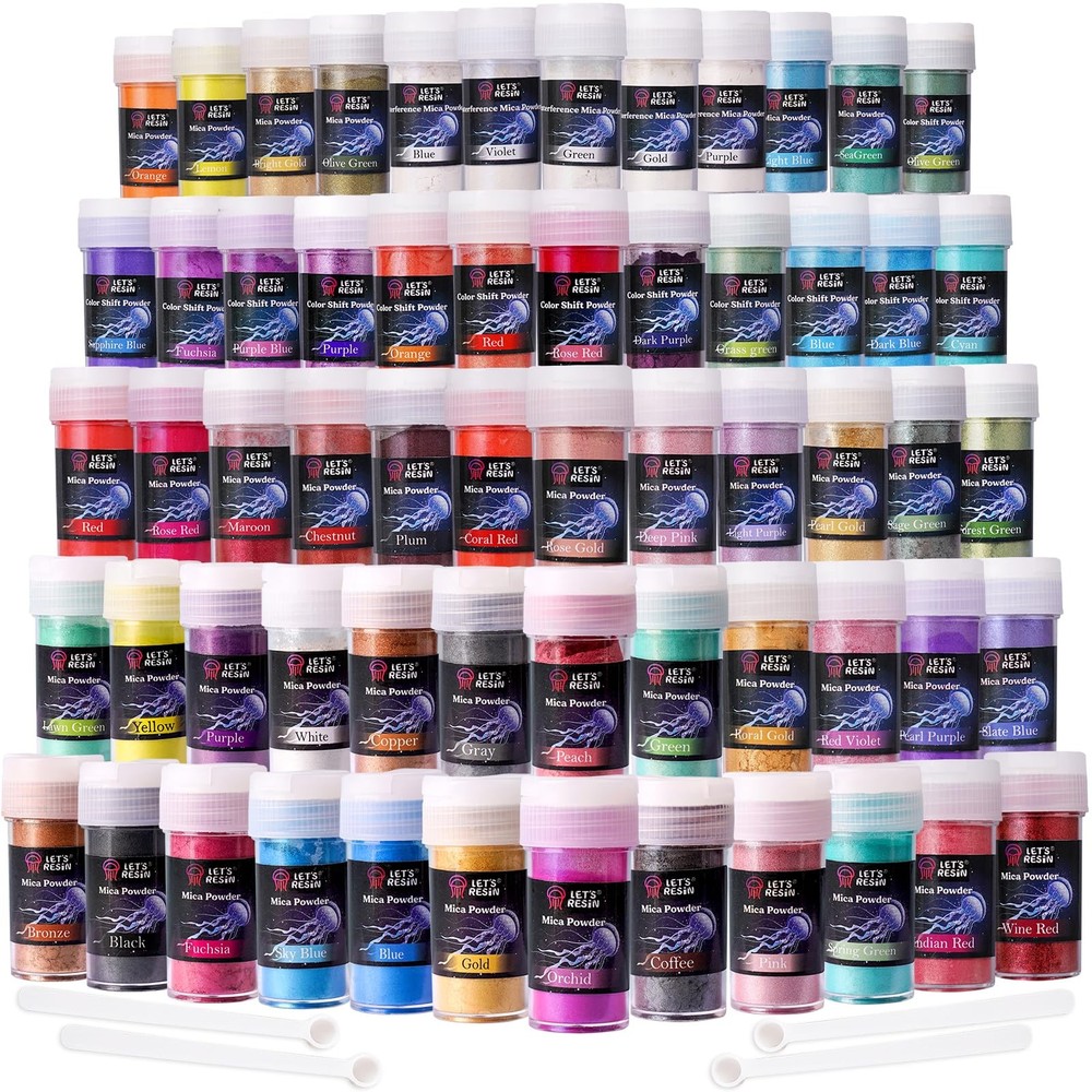 LET’S RESIN 60 Colors Mica Powder,Natural Pearlescent 0.18oz (5g), 60 colors