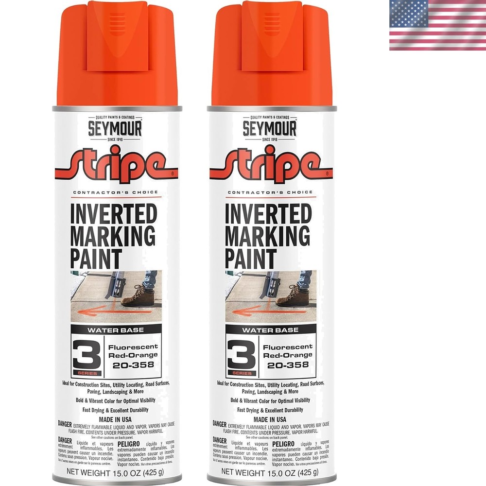 Pack of 2: Seymour Stripe Aerosol Marking Paint in Fluorescent Red-Orange, 15oz