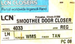 Ingersoll-Rand LCN 4033 Smoothee Door Closer LH Reg-Arm Tan-Finnish WMS-Screw