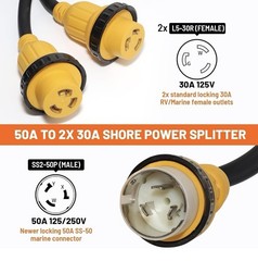 50A to Dual 30A Marine Shore Power Adapter, NEMA SS2-50P Male to 2X L5-30R Fe…