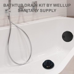Black Bathtub Tub Drain Conversion Kit Assembly, Wellup Lift and Turn