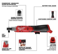 Milwaukee 3053-20 M12 FUEL 3/8 inch Ratchet Baretool NEW!