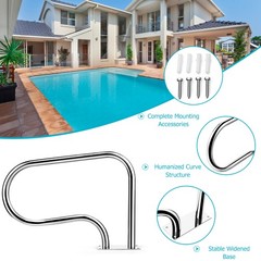 Swimming Pool Hand Rail Stainless Steel Ladder Handrail Stair Rail w/ Base Plate