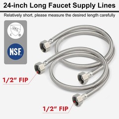 Midanya Faucet Supply Lines,24″ Stainless Steel Braided Water 24 Inch, White
