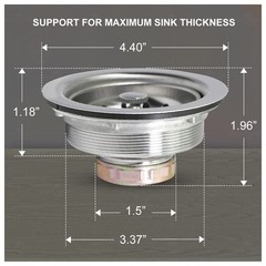 3.5 Inch Stainless Steel Sink Drain Strainer Basket Rubber Stopper Heavy Duty Ki
