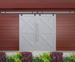 DIYHD 13FT Exterior Double Sliding Barn Door Hardware,Heavy Duty Wall Mount B…