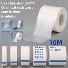 PTFE Adhesive Tape – White Translucent, High Temp 260°C, 10m/Roll (0.08-0.25mm)
