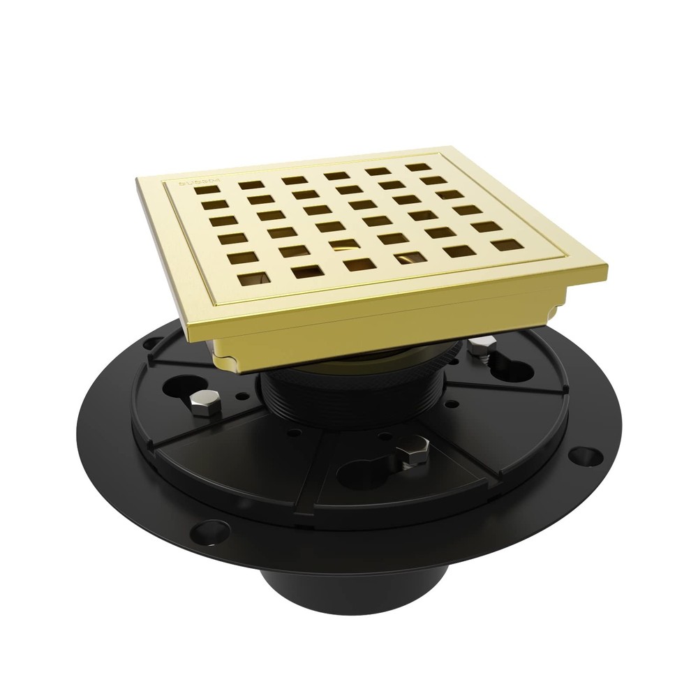 WEBANG 4 Inch Square Shower Floor Drain with 4 Inch, Brushed Gold