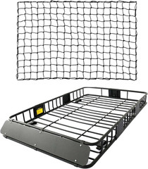 Roof Rack Cargo Basket Set, Roof Cargo Basket 64” with Cargo Net 3′ X 4′ Stretc