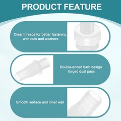6Pcs Hose Barb Fitting, 7/16″ x 1/2″ Adapter Union with M16 Nut and Washer