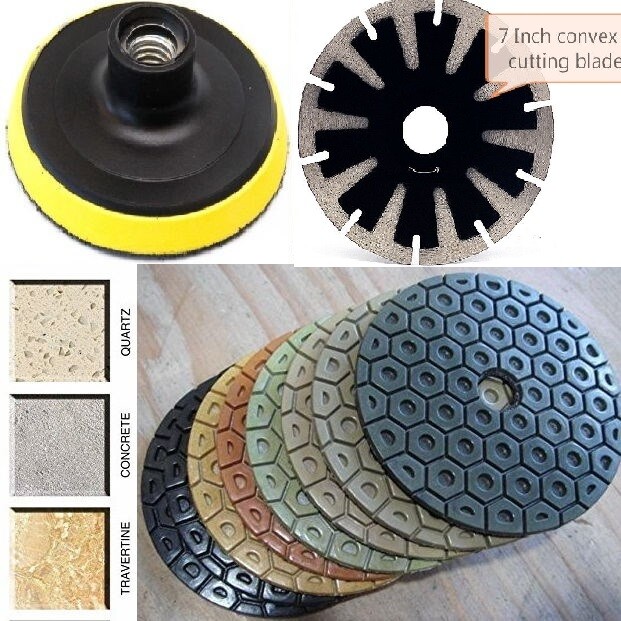 Countertop Fabrication Kit 7″ Diamond Pads Convex Blade Granite Marble