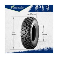 MaxAuto Set of 4 AT25x8-12 & AT25x10-12 ATV UTV Mud Sand Tires,25x8x12 Front …