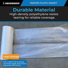 Painters Plastic Sheeting – 9′ x 400′ Clear HDPE (0.31 Mil),USA Made – Sandbaggy