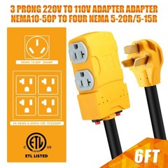 Power Convert Adapter NEMA 10-50P-5-20R 15R 50A to 20A Stove Breaker 6FT Yellow