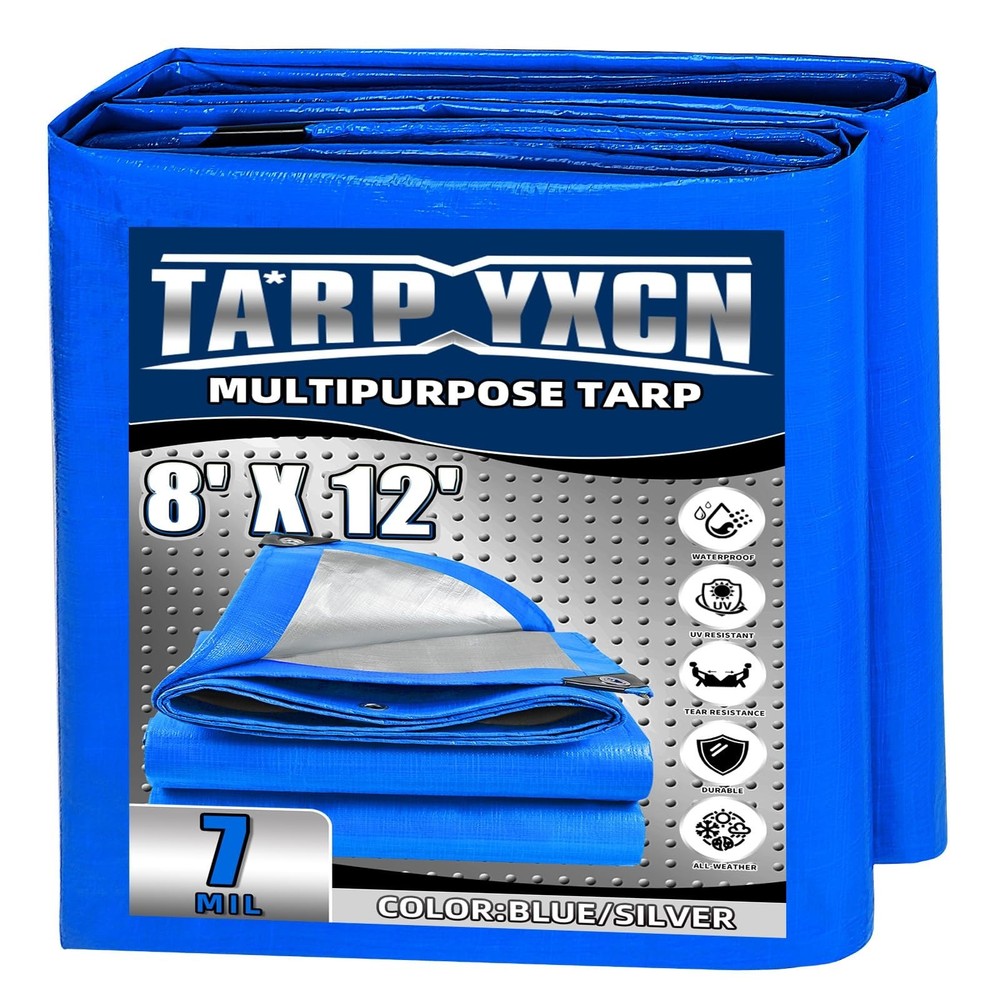 Tarp 8×12 Feet, 7 Mil Thick Waterproof Poly Tarps Cover UV Resistant, Rip & T…