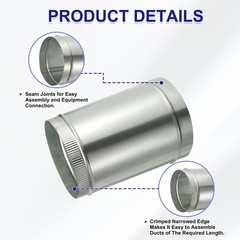 8 x 12 Inch Round Dryer Duct, 2PCS Galvanized Steel Air Vent Duct, Silver