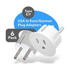 OREI Pack 6 European Travel Plug Adapter – USA, Canada, Mexico Small, White