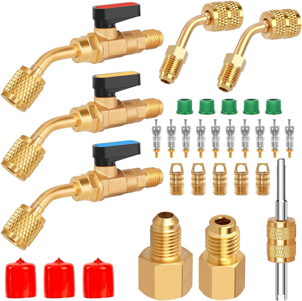 31PCS Air Conditioning Refrigerant Angled Ball Valve 1/4 Inch for R410A R134A R1