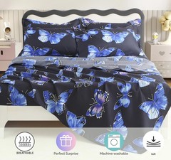 SDY 7PCS Butterfly Bedding Twin Bed in A Bag Twin Girls Boys and Kids with Bu…