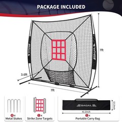 BAGAIL 7×7 ft Baseball & Softball Practice Net with Bow Frame for Batting, Hi…
