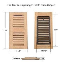 Razo White Oak Wood Floor Register, Drop in 4×10 Inch, With Damper