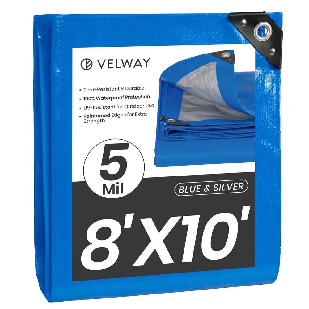 Velway 8′ x 10′ Waterproof Tarps 5 Mil – Multipurpose Poly Tarpaulin with Rei…