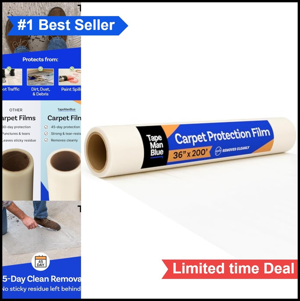 Carpet Protection Film 36 Inch x 200 Feet Roll Self Adhesive Plastic Protector