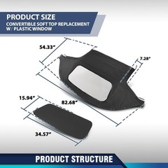 Convertible Soft Top w/Plastic Window 1 Pc Black for Miata 1990-2005
