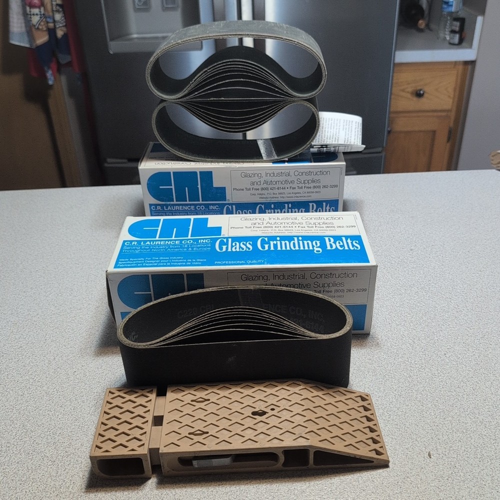 CRL Glass Grinding Belts 75mm X 533mm 8 Belts 3″ x 21″ 220X and 15 400X & Block