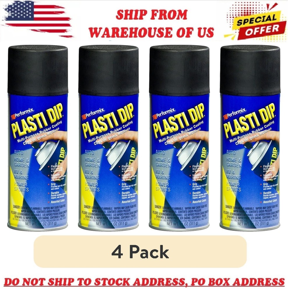 4 Pack Plasti Dip Matte Black Spray 11oz, Rubberized Removable Car Rim Coating