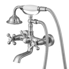 Wall Mount Clawfoot Tub Faucet with Handheld Shower, Brushed Nickel, Adjustable