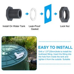2Pcs PVC Bulkhead Fitting NPT 3/4″ Water Tank Connector Gray