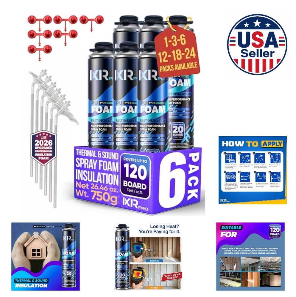 Spray Foam Insulation 6 Pack 26.46 Oz High Density Closed Cell Expanding
